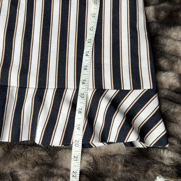 Ann Taylor Skirt Striped Black White Tan Knee Length Ruffle Career Size 4 Zipper - Picture 5 of 10